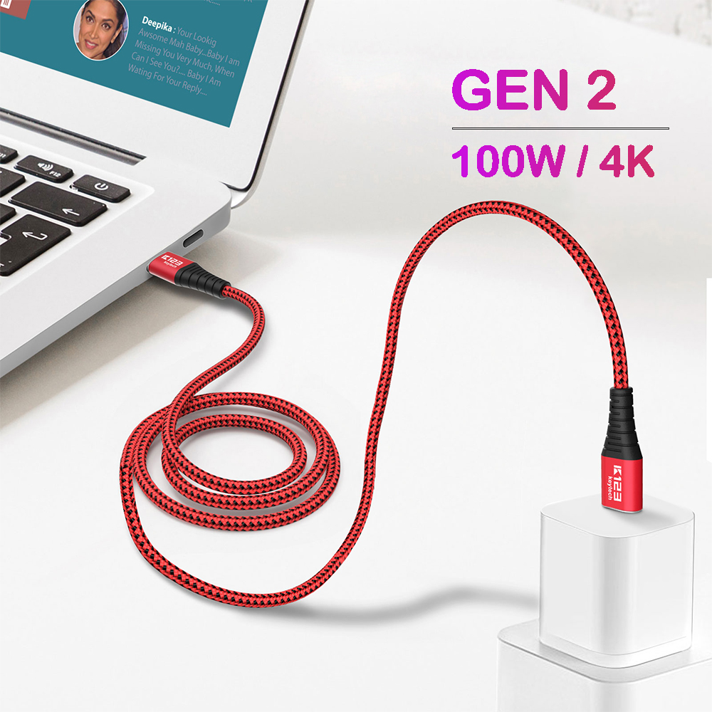 KCC019 USB 3.1 C至C Gen2电缆10 Gbps，具有4k视频和100w电源传输，适用于MacBook